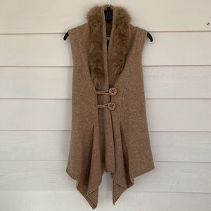 Ya Los Angeles Tan Knit Vest with Faux Fur Collar